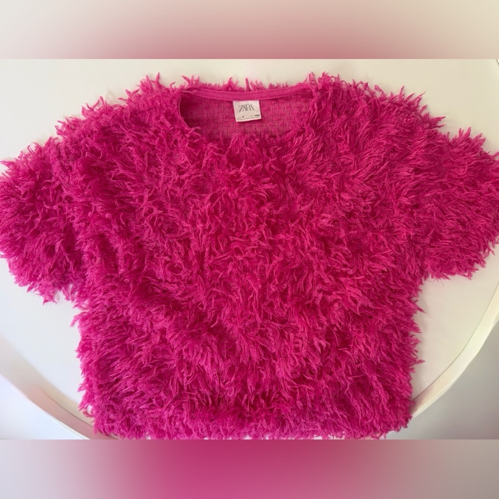 Zara Hot pink feathered top